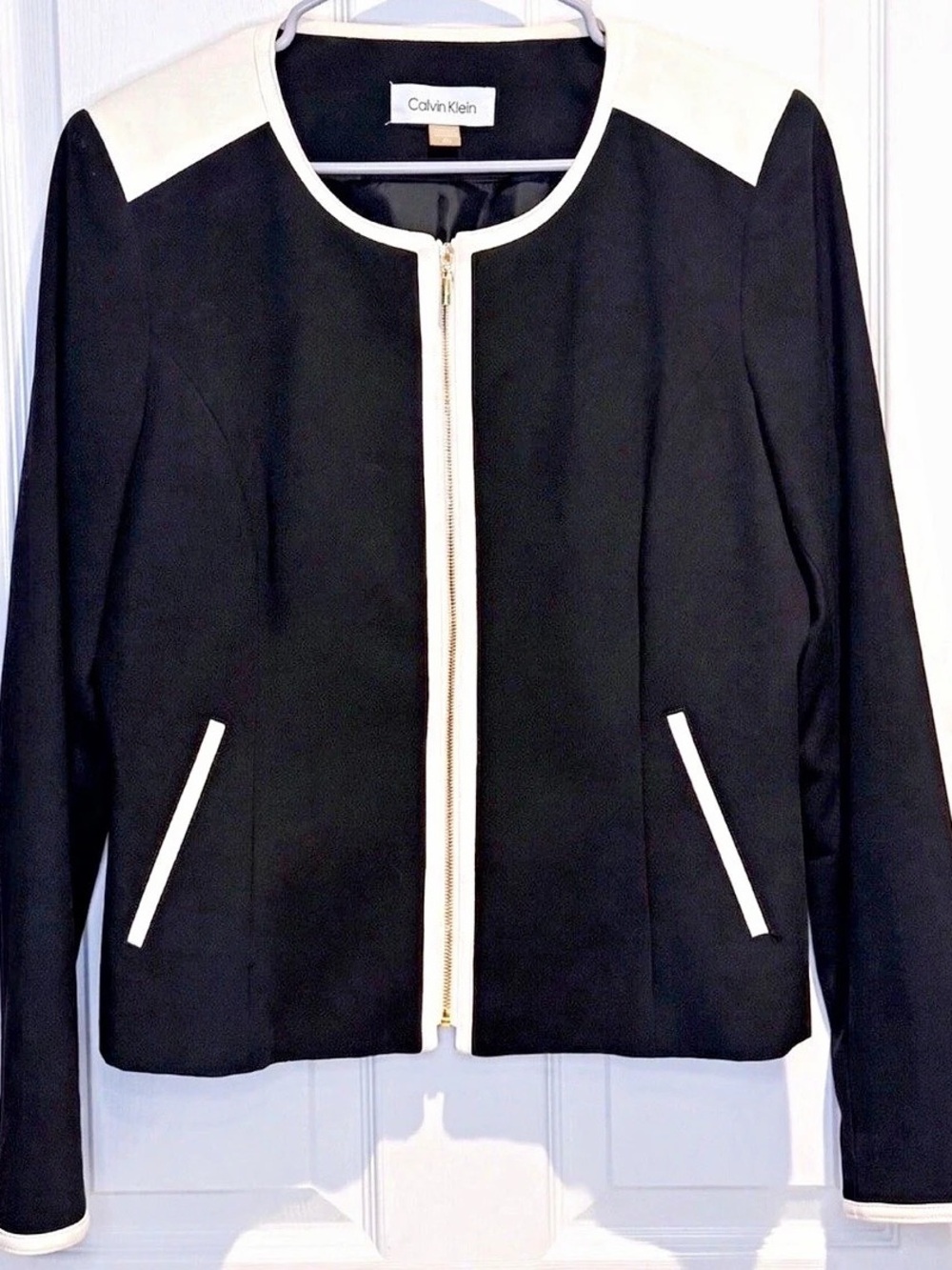 Calvin Klein Women's Black & White Full Zip Jacket w/ Pockets Size 16
